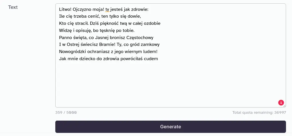 Generator głosu AI w języku polskim / Tekst
