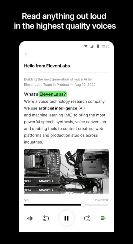 Aplikacja ElevenLabs Reader App dostępna na Androida