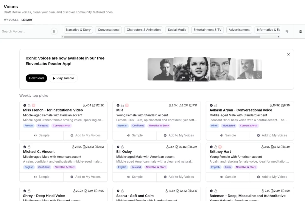 ElevenLabs jako generator głosu znanych osób / Voice Library