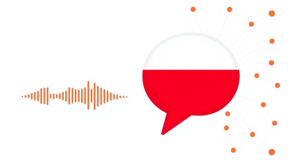 Polski TTS — infografika z falą dźwiękową i polską flagą (synteza mowy AI)